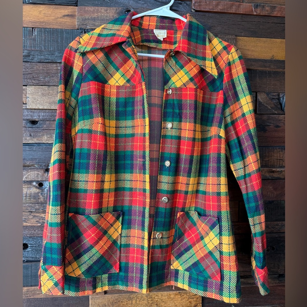 Vintage 70s Plaid Jacket Bright Tartan Blazer Retro Mod Statement Coat Size 38